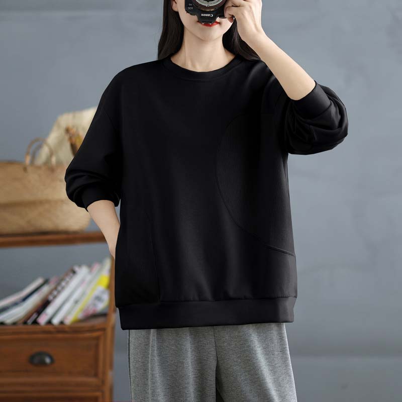 DIMANAF 2025 Women Spring Plus Size Pullover Long Sleeve Tops Tees Solid O-Neck Casual Lady Loose Shirt Oversize