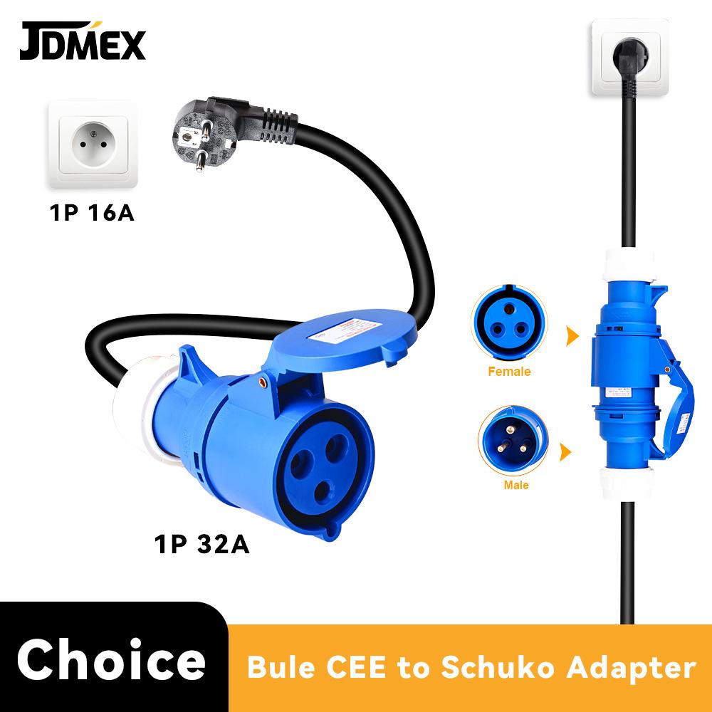 JDMEX CEE EV Charger Plug Connector CEE Female Plug 3Pins CEE to Schuko Adapter for 32A 1Phase 7KW Charger Electric Vehicle