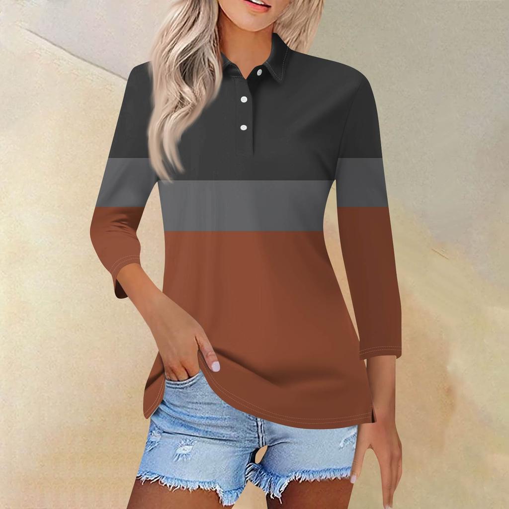 Женская модная повседневная рубашка с короткими рукавами 3/4 с лацканами и принтом, женские топы на пуговицах