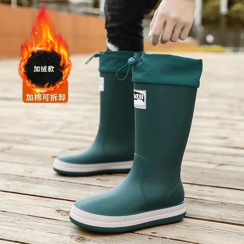 Модные мужские резиновые сапоги из бархата с высокой посадкой, рабочая обувь для мытья автомобиля, дождевые сапоги, модные износостойкие нескользящие водные сапоги