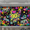 2D flat 90s retro theme party banner background. I love 90s theme, featuring retro radio and roller skates.
