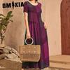 Summer Vintage Loose Waist Pocket Long Dress Casual Plaid Printed Patchwork Women's Dresses