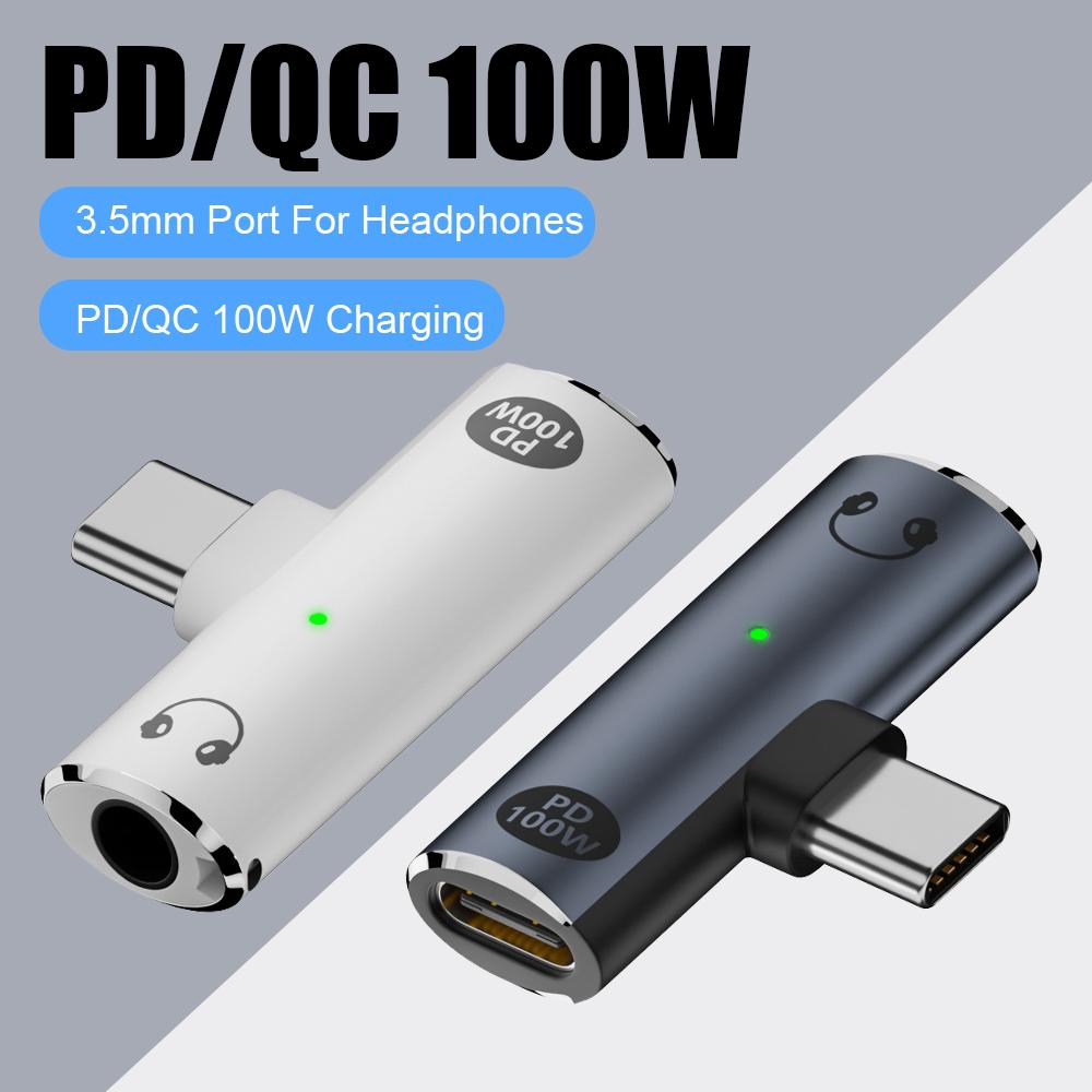 PD100W Type C to 3.5mm Audio Adapter 2 in 1 USB C to Headphone Jack Adapter USB C Charge Adapter Headphone Adapter for iPhone 16 3