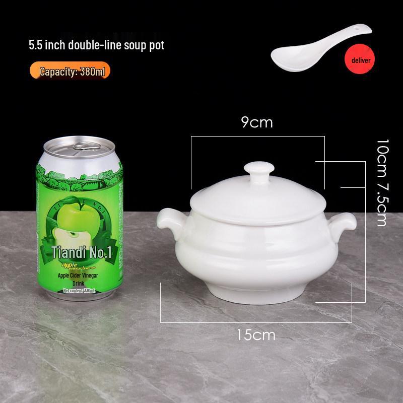 Белый керамический горшок для тушения с крышкой - Китайский суповой и пароварочный горшок в стиле Шасянь, с золотым ободком.