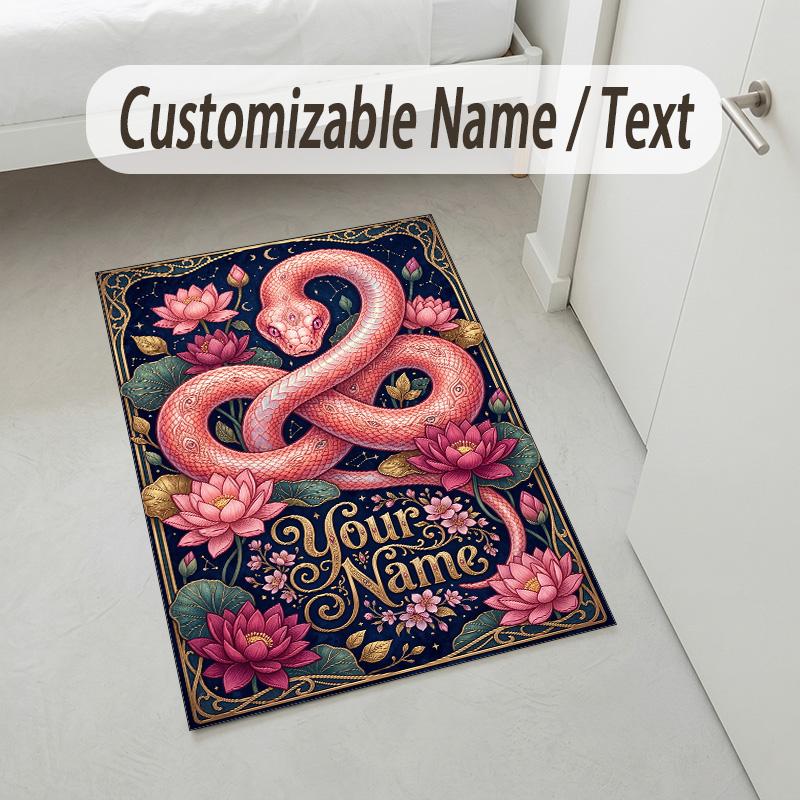 Serpent Floral Theme Soft Crystal Velvet Rug Custom Name & Text Print Non Slip Floor Rug for Bedroom Living Room
