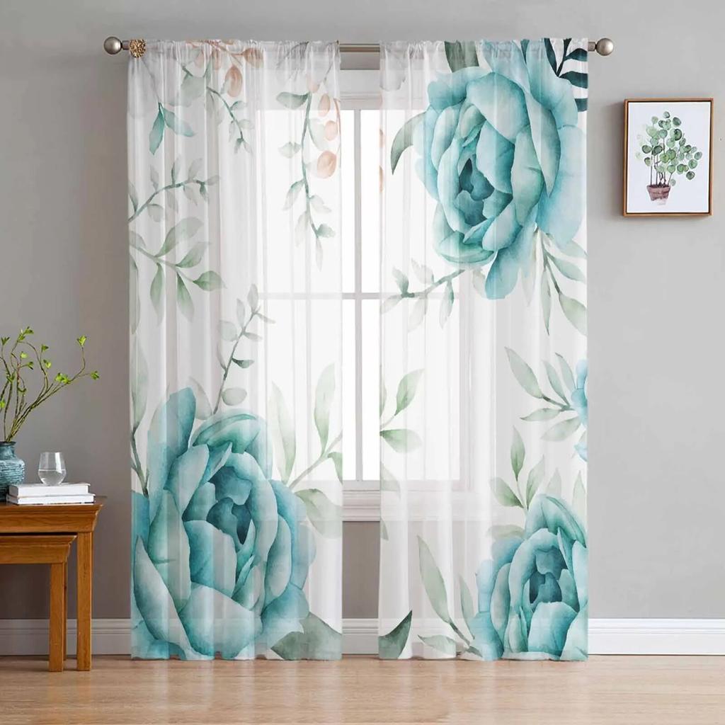 Beautiful Blooming Branches Tulle Window Curtain For Living Room Bedroom Voile Sheer Curtains Kitchen Treatments Drapes