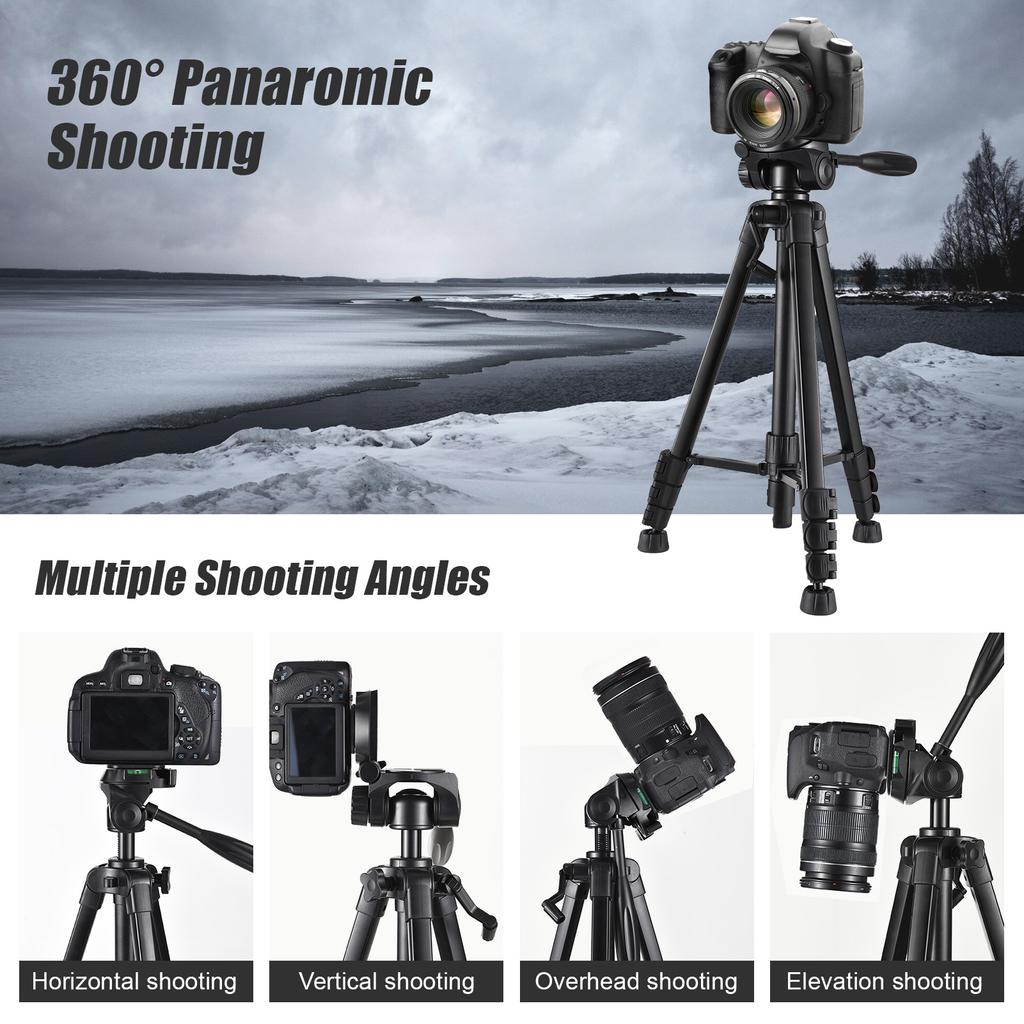 150cm/ 59in Portable Camera Tripod Stand Aluminum Alloy Photography Travel Tripod 3kg Load Capacity