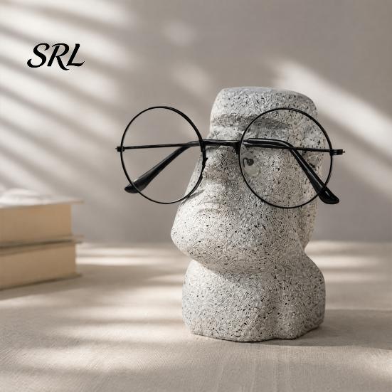 Novelty Gift for Men Women Moai Eyeglass Holder, Abstract Easter Island Stone Stand, Fun Glasses Resin Portrait Figurine Creative Display Stands,