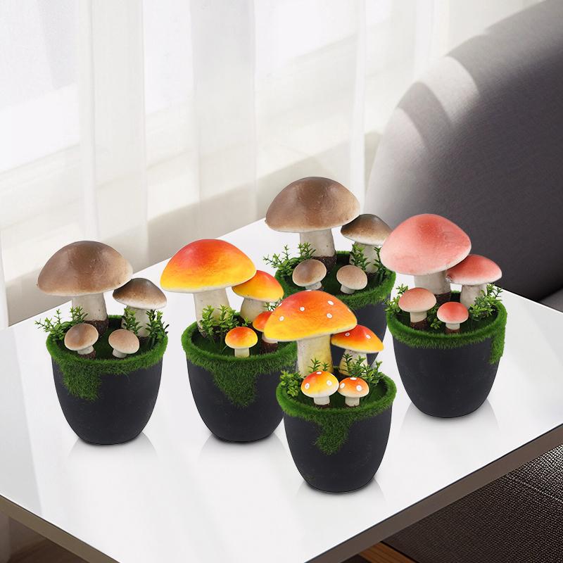 1PC Potted Faux Garden Decor Simulation Moss Flower Pot Mushroom Artificial Mushroom Bonsai Plant