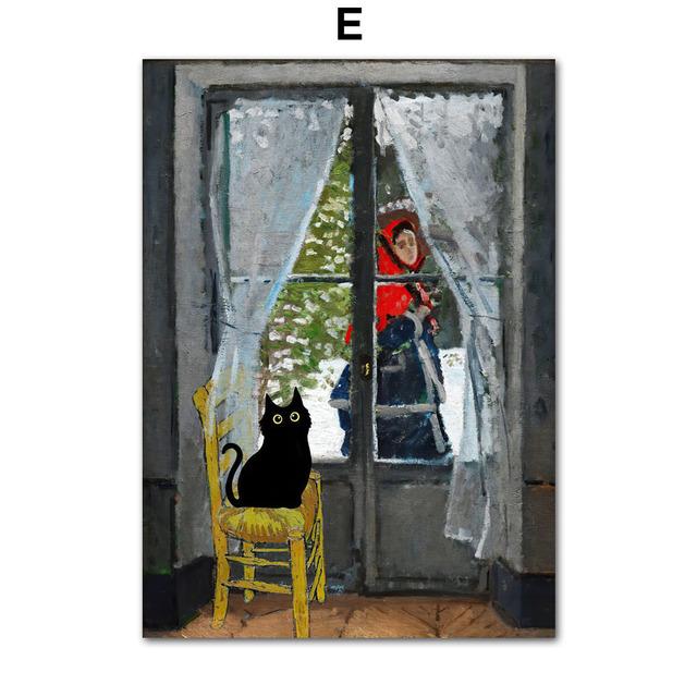 Funny Art Matisse Monet Black Cat Van Gogh Sunflowers Canvas Posters and Prints Wall Pictures for Living Room Decor