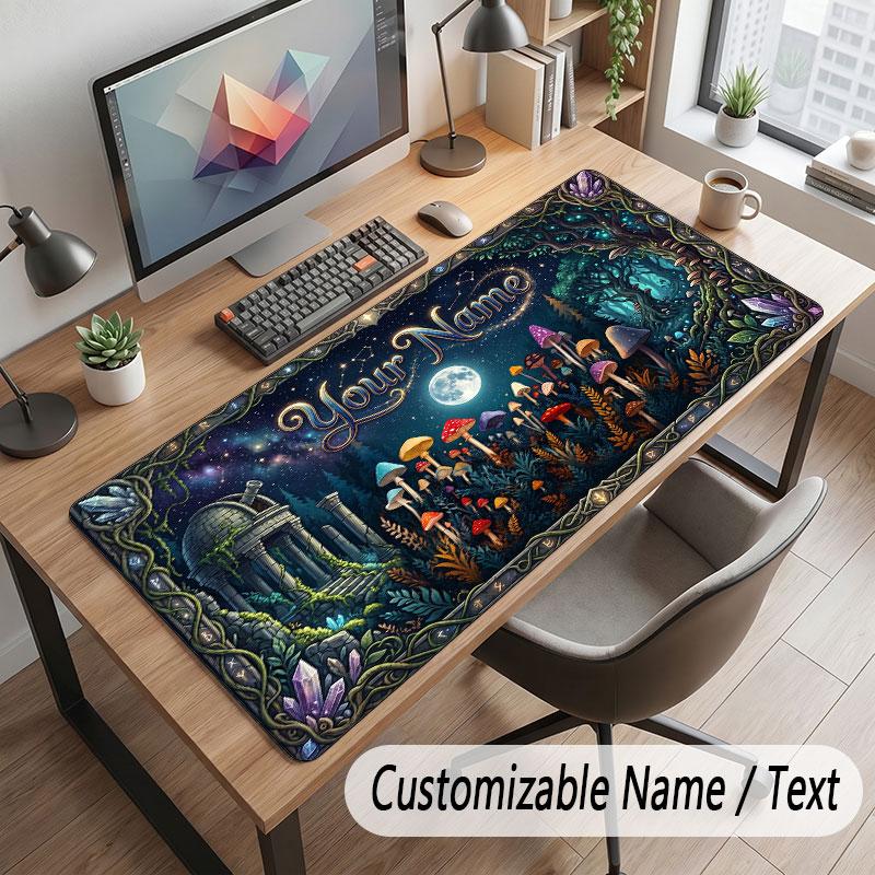 Mushroom Forest Theme Customized Mouse Pad Personalized Print Name Text Desk Mat For Home Office Table Decor