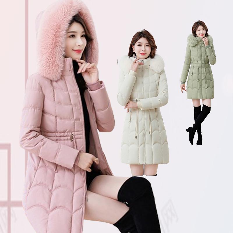 Women Lace Up Hooded Parkas Women Fur Cotton Autumn Winter Thick Maxi Quilted Coats Pockets Jackets Warm Outwear