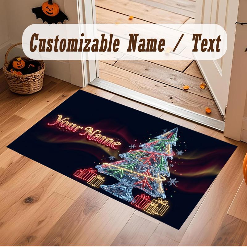 Christmas Theme Soft Crystal Velvet Rug Custom Name & Text Print Non Slip Floor Rug for Bedroom Living Room