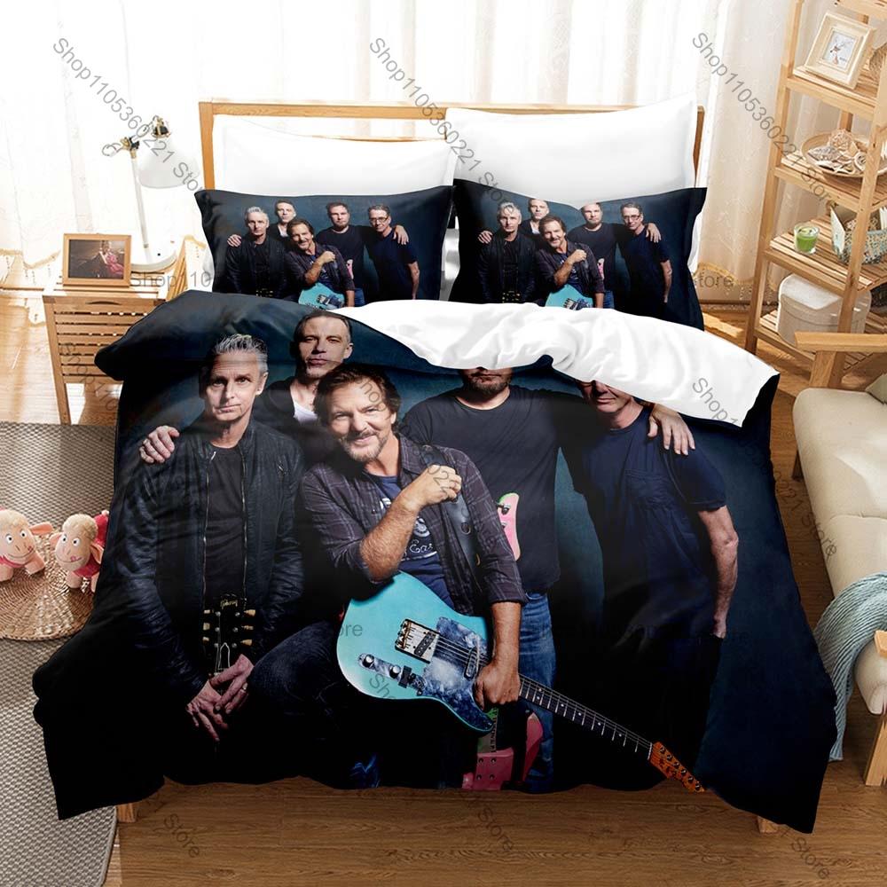 Pearl Jam Fan Merch Duvet Cover + 2 Pillowcases, Retro Band Pattern Soft Bedding Set Ideal Gift for Rock Lovers