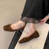 Soft Leather French Retro Bow Leopard Print Light Mouth Ballet Single Shoes Female Grandma Shoes Ladyshoes