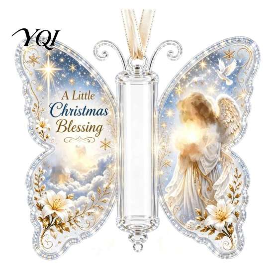 Acrylic Cash Display Christmas Gift Ornament, Butterfly Money Holder with Built?in Santa Claus Ornament Clear Compartment, Holiday Hanging for Tree,