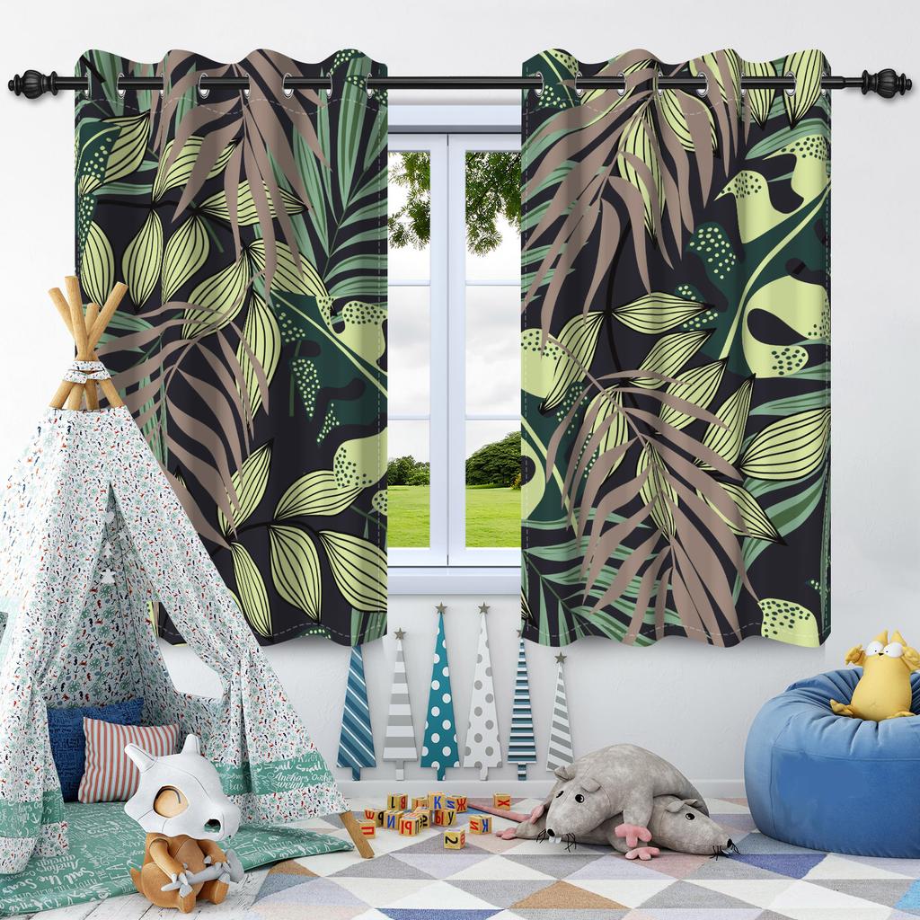 Зеленые Растения Листья Оконная Занавеска Спальня Гостиная Блэкаут Занавеска Современное Украшение Дома Теплоизоляция Шумоподавление