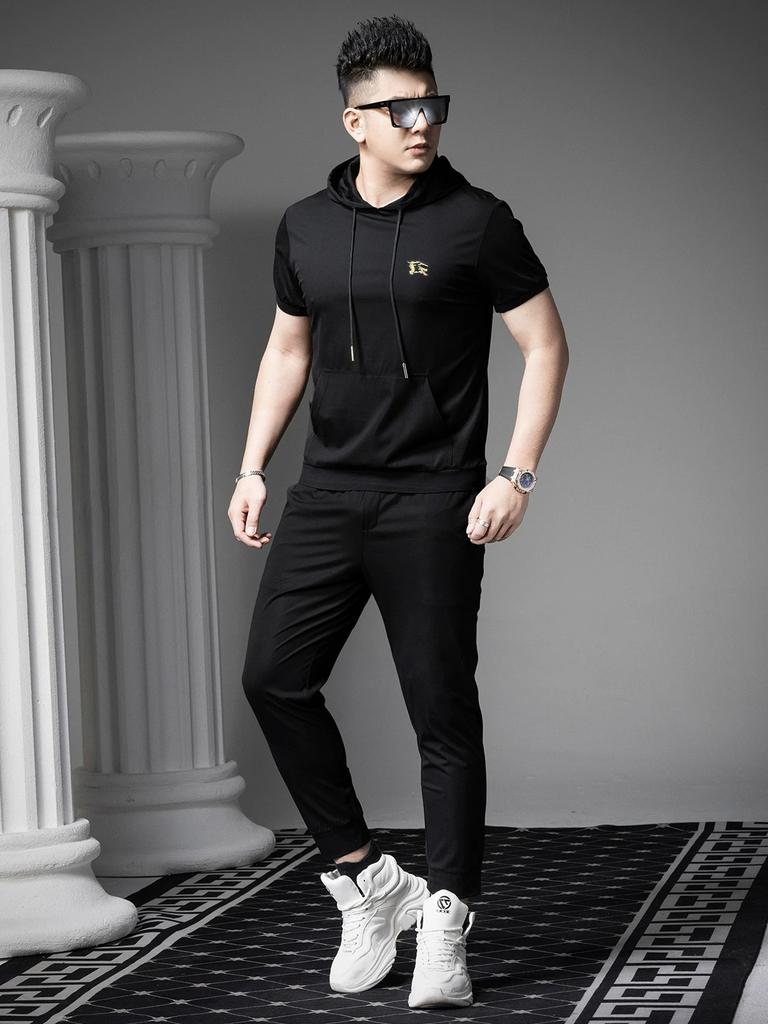 European High-End Small-Label Short-Sleeved T-Shirt for Men 2025 New Summer Trendy Brand Casual Hooded Half-Sleeved Sweatshirt