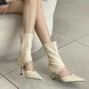 New Sexy Women Ankle Boots Pointed Toe Hollow Thin High Heels Black Beige Brown Stiletto Stretch Botas Autumn Summer Sock Boots