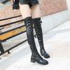 Мода 2025 Длинные кожаные сапоги Женские ботфорты Осенне-зимние новые сапоги-чулки на высоком каблуке