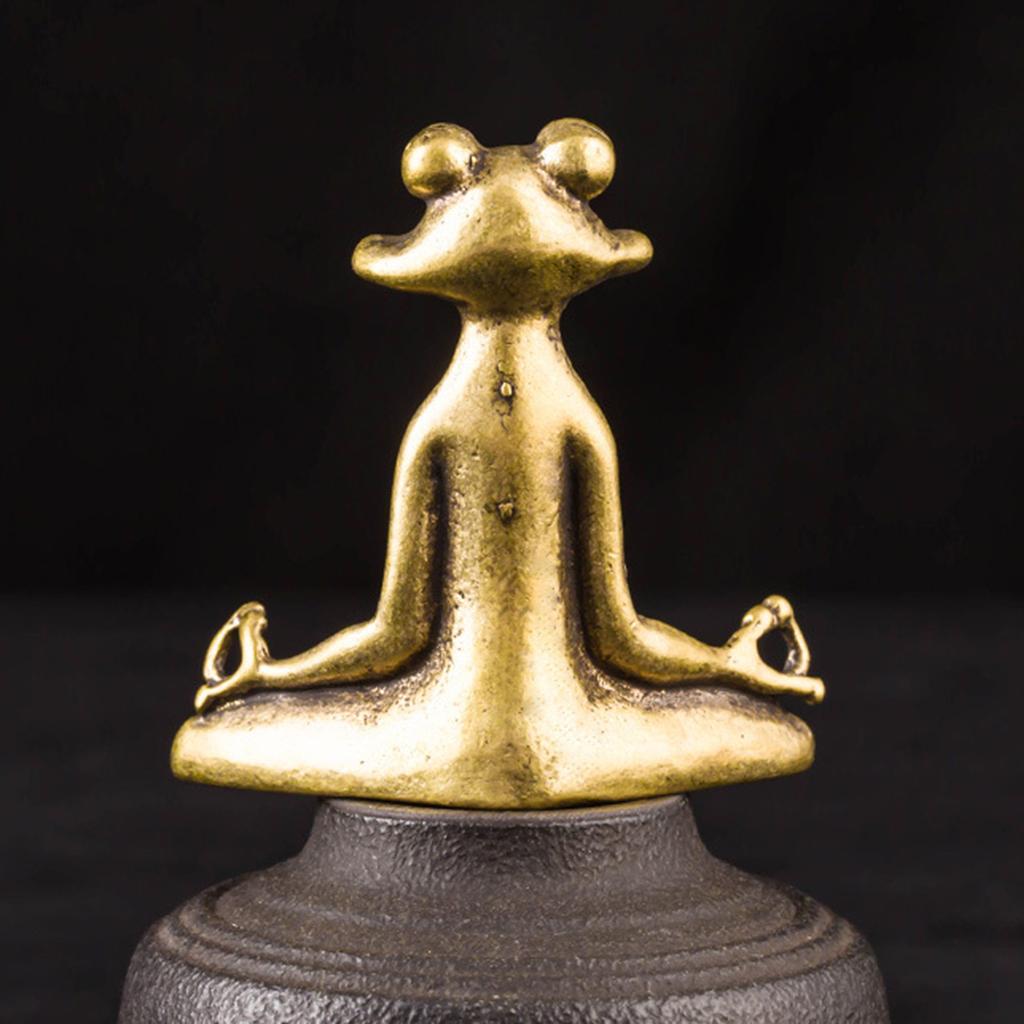 Zen Frog Sculpture Statue Sitting Brass Vintage Holder Incense Ornament Desk KTY