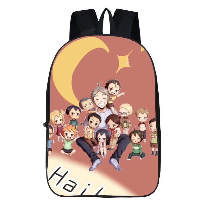 Fashionable Karasuno High School Backpack With Anime Haikyuu Print And Easy-clean Fabric
