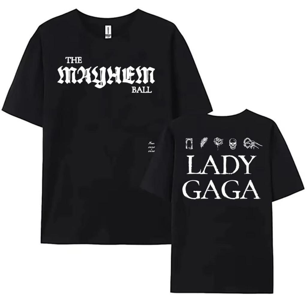 Леди Гага The Mayhem Ball Tour 2026 Графика 100% Хлопок Унисекс Футболка Стиль Y2k Хип-Хоп Летняя Мужская Футболка с Коротким Рукавом Подарок для Фаната