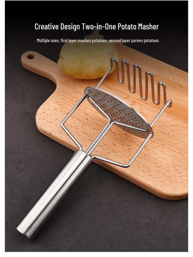 Stainless Steel Multifunctional Double-Layer Potato Masher Kitchen Gadget