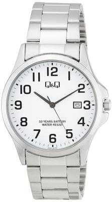 Мужские часы Citizen Analog с батарейкой, датой, металлическим корпусом, белым циферблатом, Q&Q, срок службы 10 лет, водонепроницаемые, дисплей, ремешок, A23A-001PK,