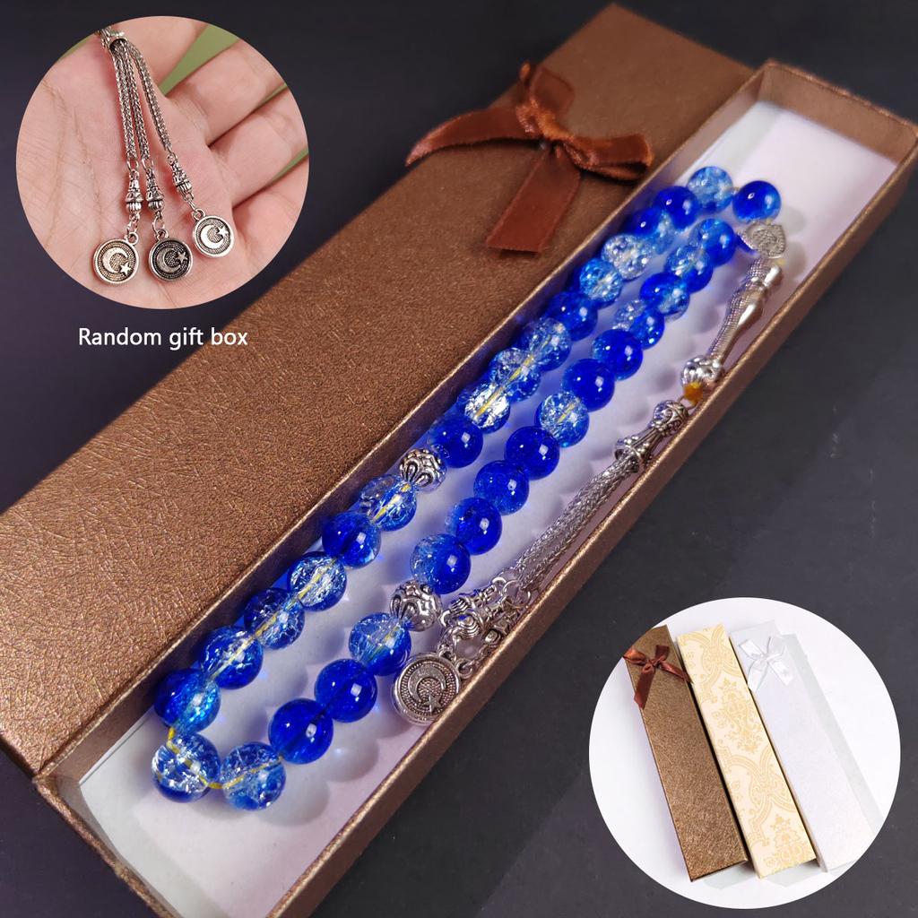 Blue glazed Tishbiha prayer bead bracelet, Islamic prayer hand-held prayer bead string, handmade tassel pendant, Muslim Ramadan Eid al Fitr gift