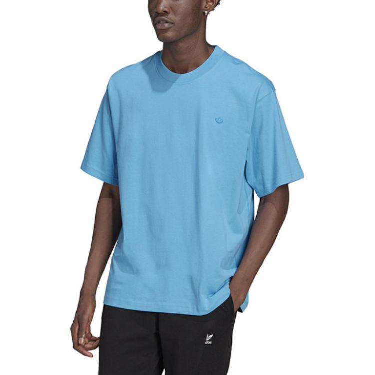 Adidas Оригинальная однотонная футболка с вышивкой логотипа и круглым вырезом, с коротким рукавом, мужские топы, синие HC4514