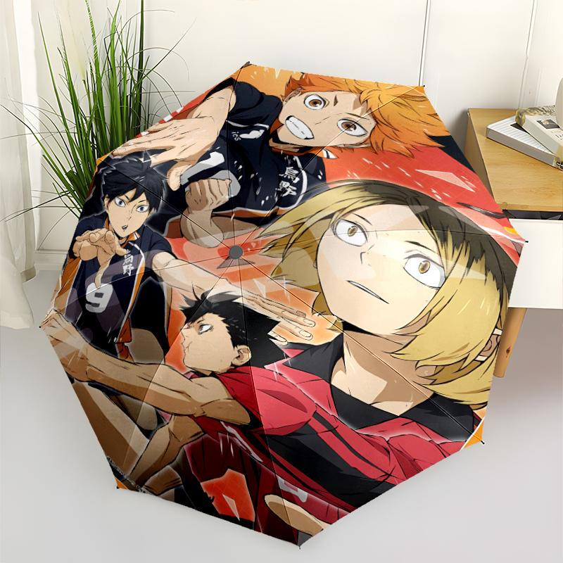 Haikyu Print Automatic Umbrella, 8 Rib Iron Frame, Plastic Handle, Suitable for Outdoor Travel &Daily , Ideal Gift