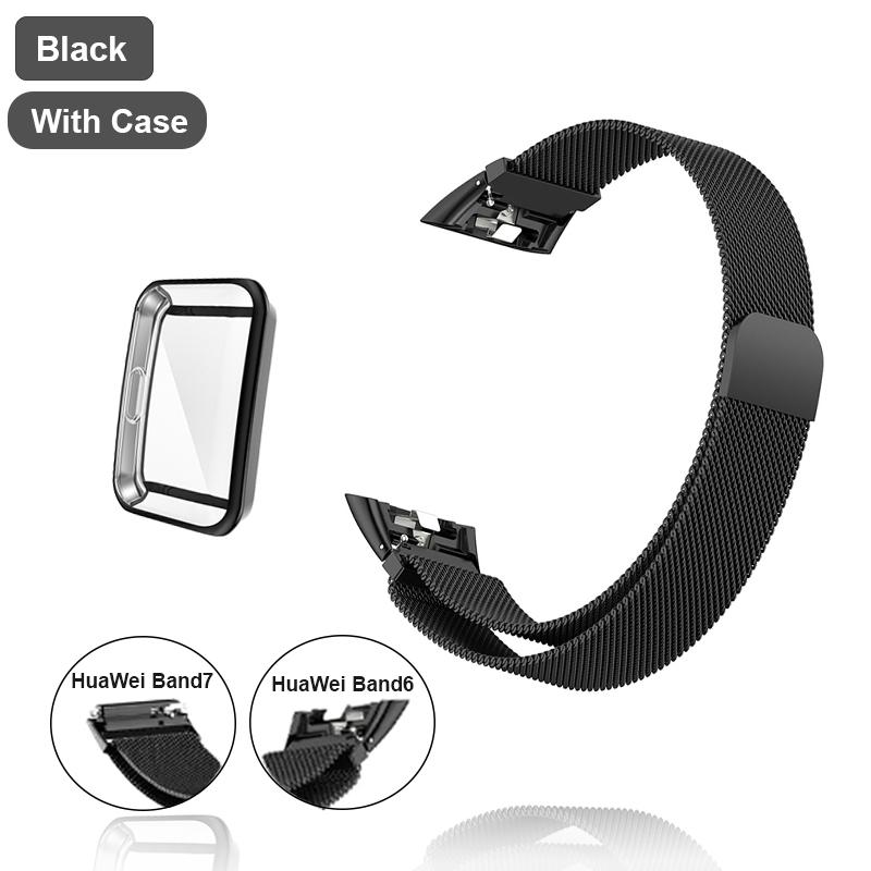 Metal Watch Strap For Huawei Band 6 7 Band Honor 6 Bracelet With TPU Case Screen Protector Soft Film Huawei Magnetic Loop Strap