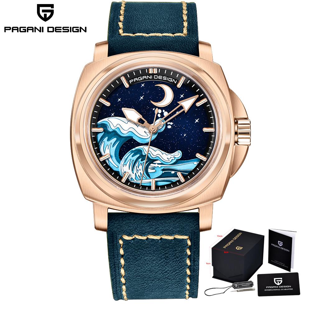 PAGANI DESIGN Mechanical Automatic Wristwatch Sapphire NH35 Movement Fashion Rose Gold Wave Watch for Men Reloj Hombre PDYS014