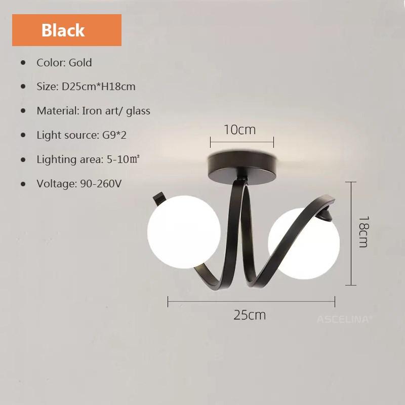 Современный стеклянный потолочный светильник в минималистском стиле с черным золотом и 1/2 головками для внутреннего освещения прихожей, прохода, балкона, прихожей, гардеробной