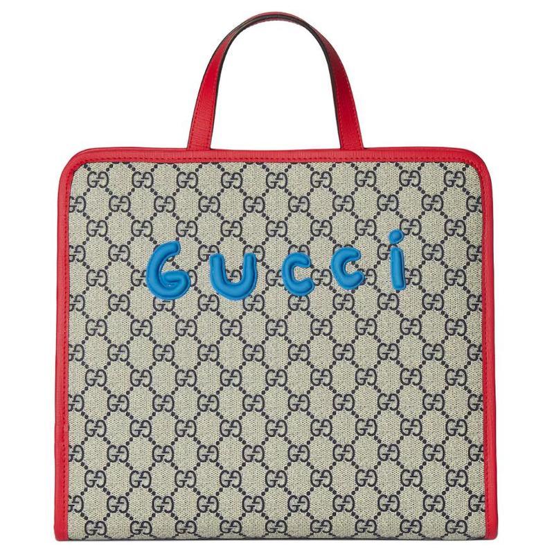 Gucci GG Supreme Bear Print Design Tote Bag Tote Bag Shopping Bag Nylon and Leather Handbag Children's Beige + Blue + Red