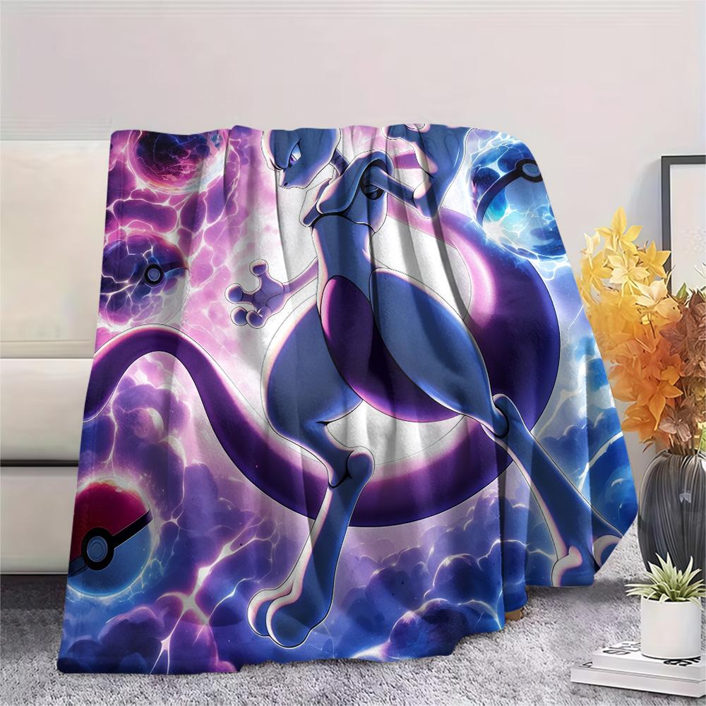 Mewtwo Print Flannel Blanket, High quality Comfortable for All Seasons, Home Decor, Warmth and Comfort
