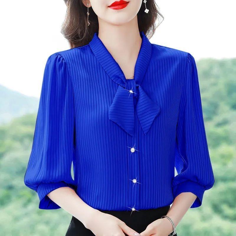 Summer Women's Seven Quarter Sleeved Mom's V-neck Loose Slimming Top Chiffon Shirt
