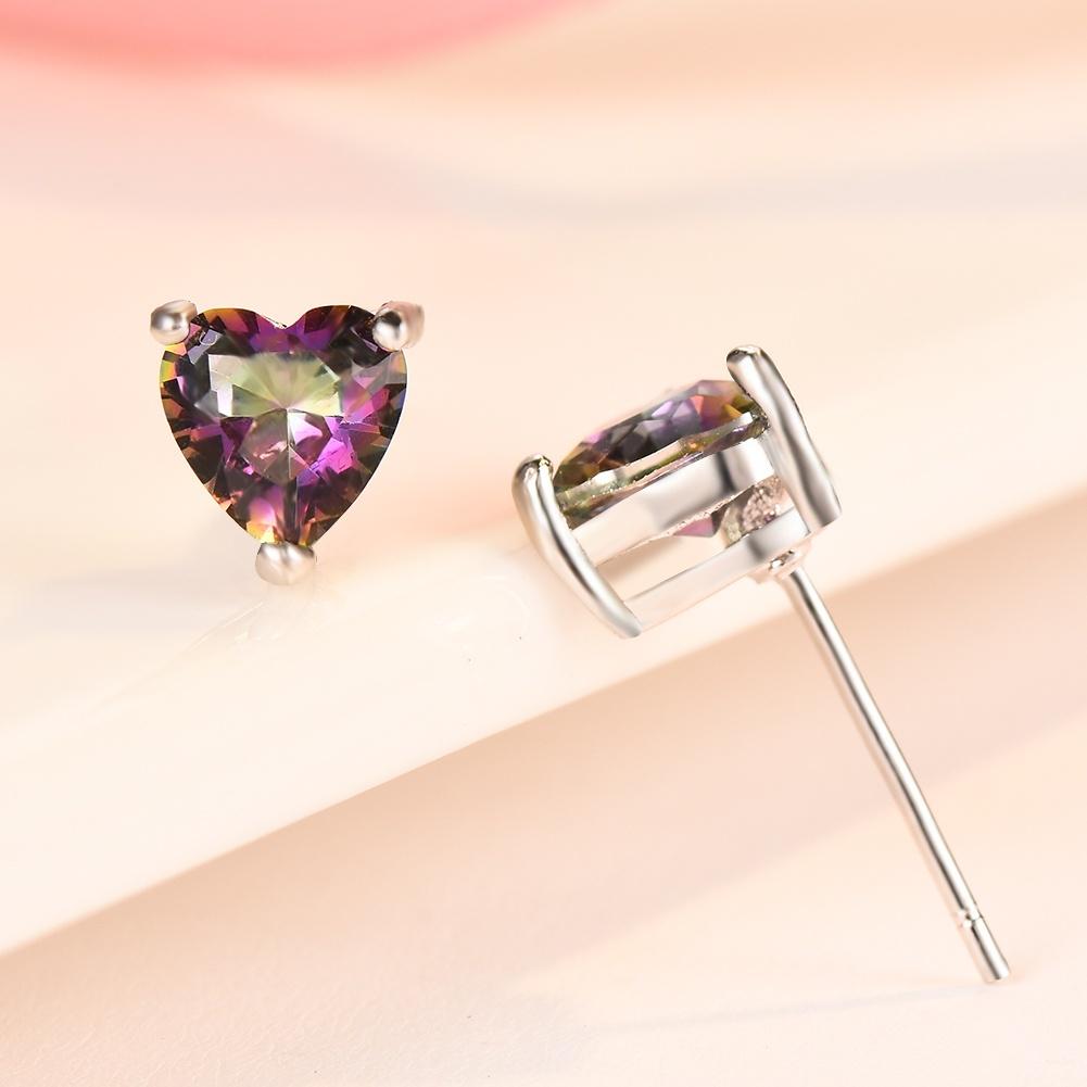 Мистический серебряный цвет Радужный топаз Серьги-гвоздики в форме сердца Свадебные украшения для женщин