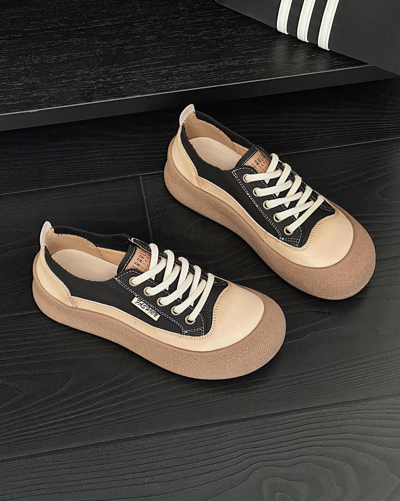 The First Layer of Cowhide Retro Little White Shoes Women's Flat-soled 2025 New Spring and Summer Thick-soled Single Shoes Sports and Leisure Board S