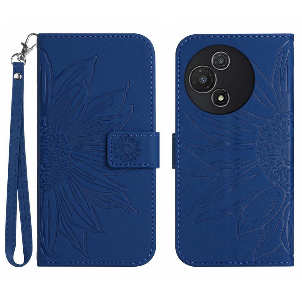 For TCL 60R 5G Case Sunflower Imprint Leather Wallet Phone Cover with Wrist Strap