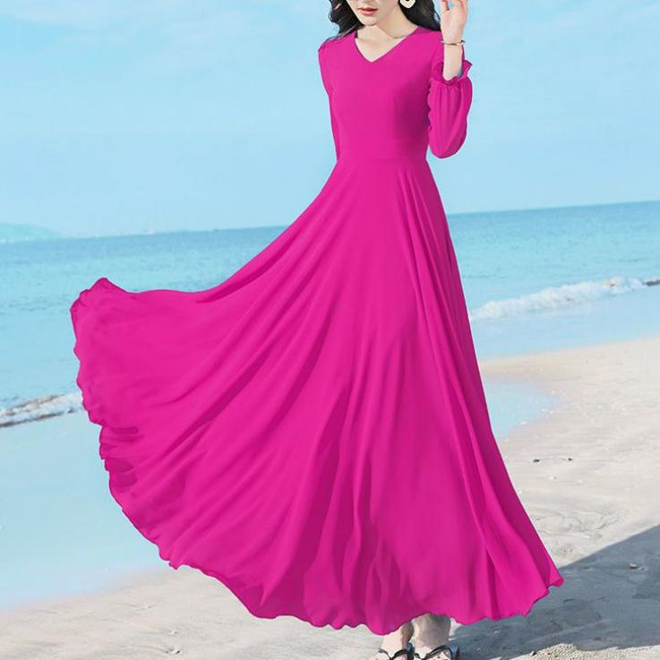 Летняя мода Новое корейское простое элегантное шифоновое платье средней длины Однотонное V-образный вырез Талия Молния Пэчворк Платья с рукавами-бабочками