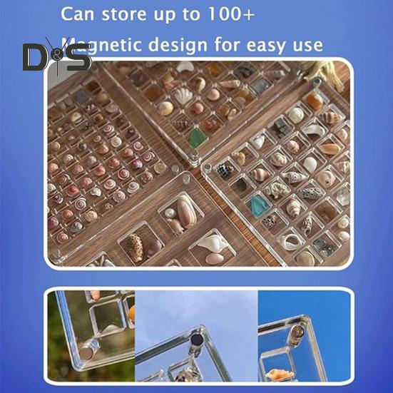 Acrylic Magnetic Seashell Display Box 36/64/100 Grids Square Small Crafts Natural Stone Nail Art Bead Charm Jewelry Show Organizer Container Case