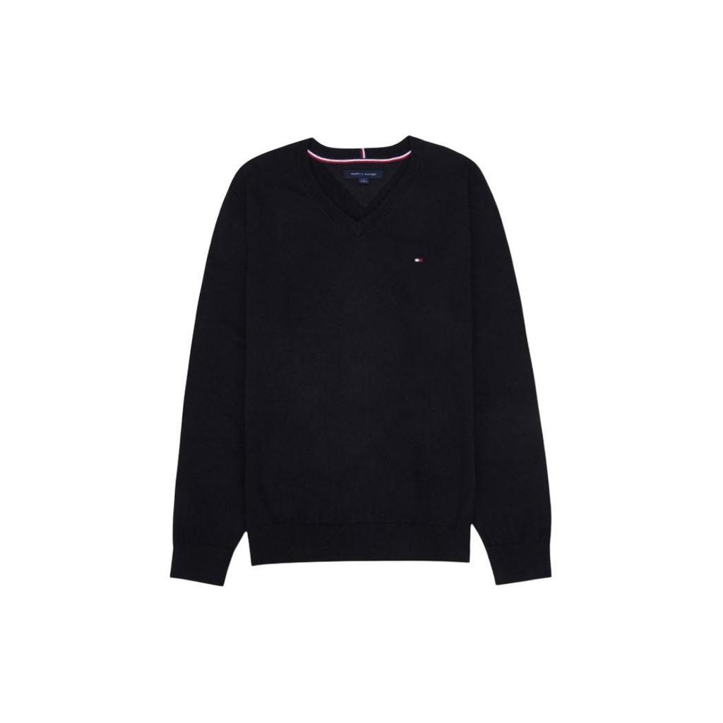 Tommy Hilfiger Однотонный свитер с круглым вырезом Мужской свитер Черный 78B9263-012