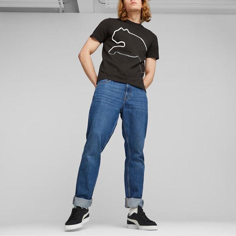 Puma Футболка с принтом логотипа, круглым вырезом, коротким рукавом, мужская футболка, черный цвет 680275-01