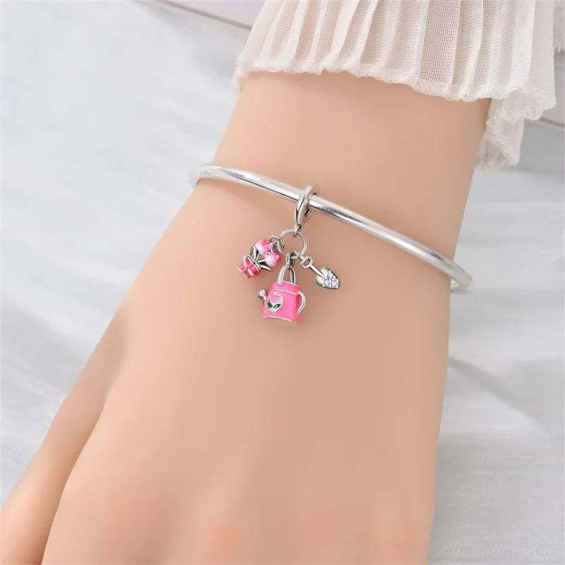 Новые Медные Шармы Подвеска Любовь Свадебное Предложение Розовый Букет Шарм Для Женщин Браслет Помолвочные Ювелирные Изделия Подарок