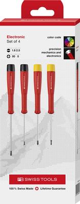 Набор прецизионных отверток PB Swiss Tools SwissGrip с плоским и крестовым шлицем в бумажной коробке, 4 шт., 8620.CBB