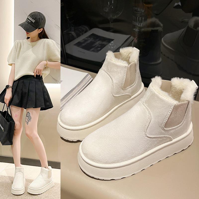 Женские зимние теплые ботинки на хлопковой подкладке большого размера, женские зимние новые однотонные ботинки на плоской подошве с эластичной лентой, короткие хлопковые ботинки