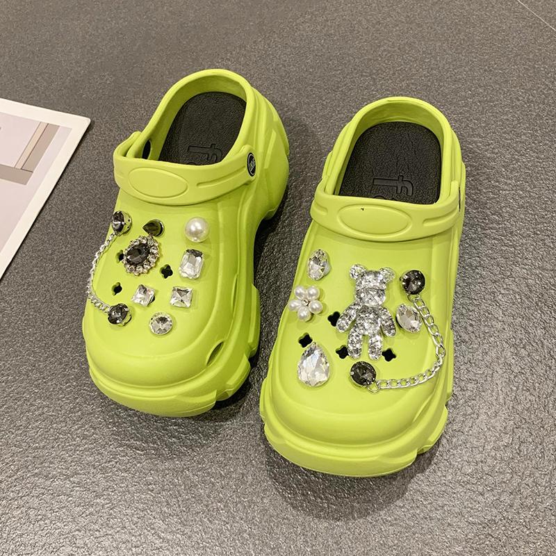 Модные новые женские жемчужные толстые подошвы противоскользящие модные милые мультяшные блестящие пляжные сандалии уличные тапочки