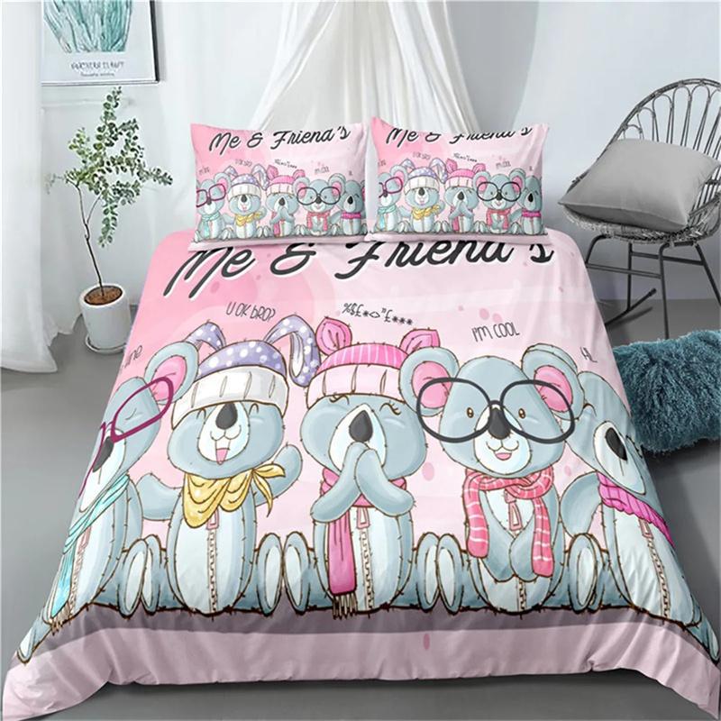 Cartoon Koala Duvet Cover Microfiber Cute Animal Print Queen King Size for Boys Girls Kids Room Decor